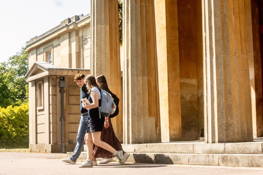 Students walking outside a building