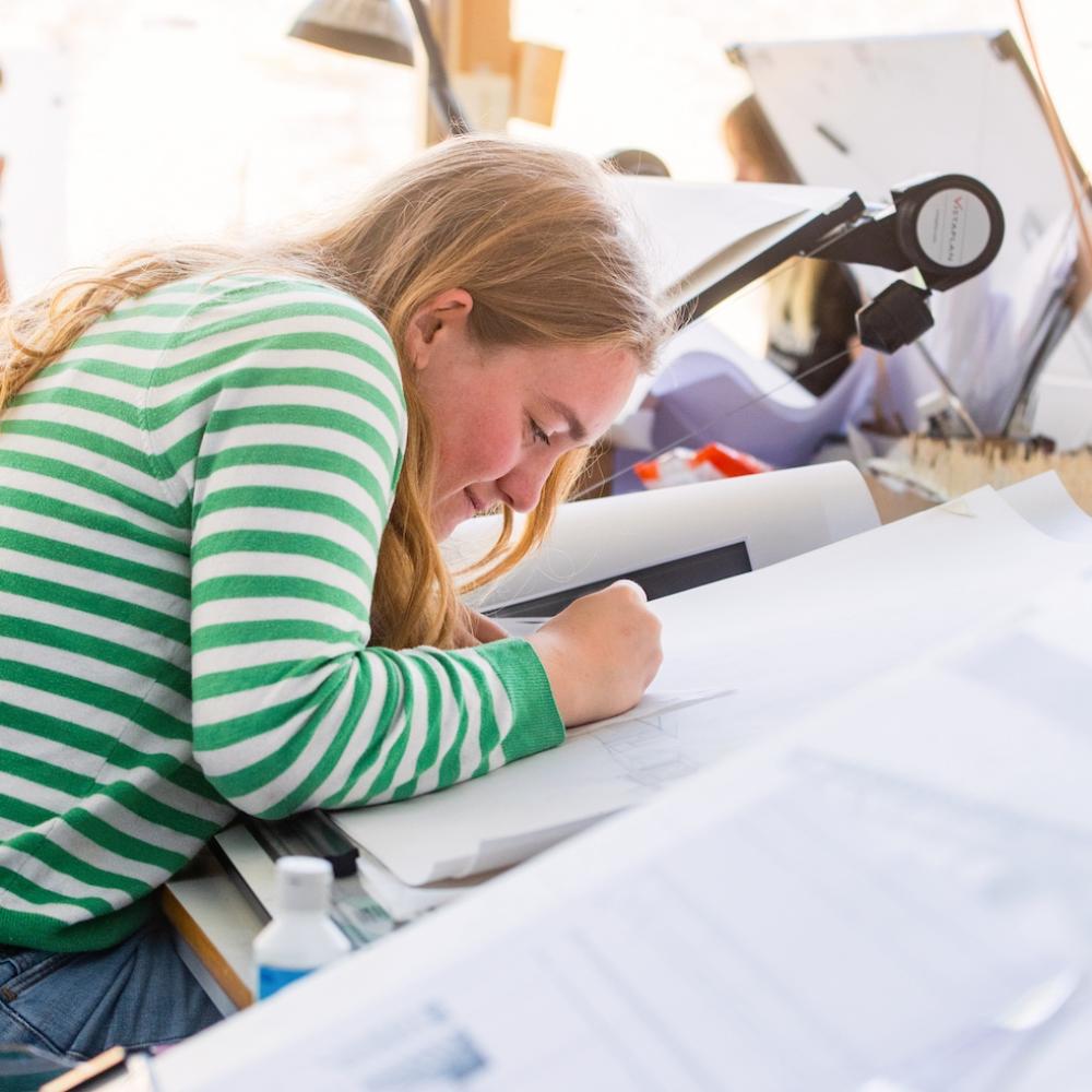Architecture student studying